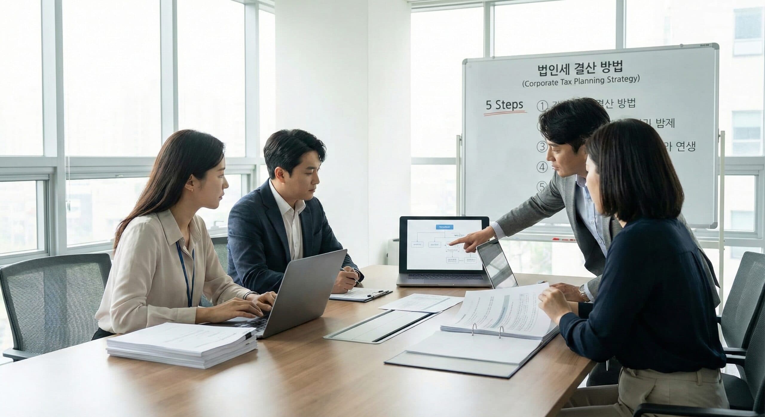 법인세 결산 방법 관련 전략을 세우는 모습