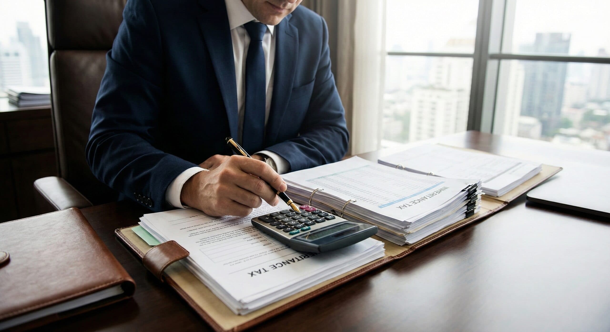 상속세 관련 서류를 검토하며 상담하는 모습