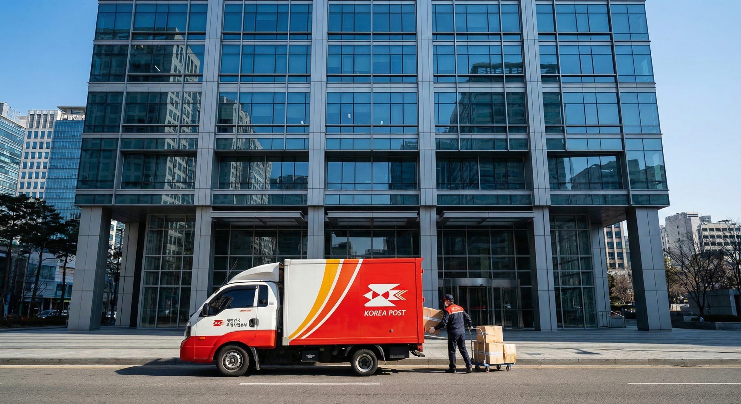 우정사업본부 관련 우체국 택배 차량이 비즈니스 물품을 배송하는 모습