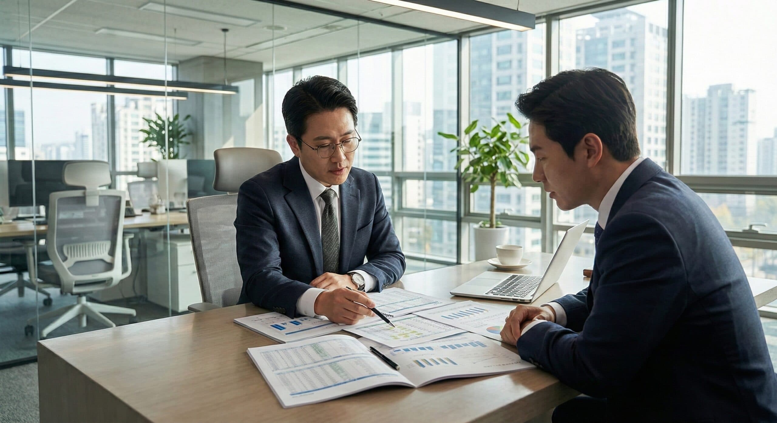 세무비용 관련 상세 분석을 진행하는 전문가들의 모습