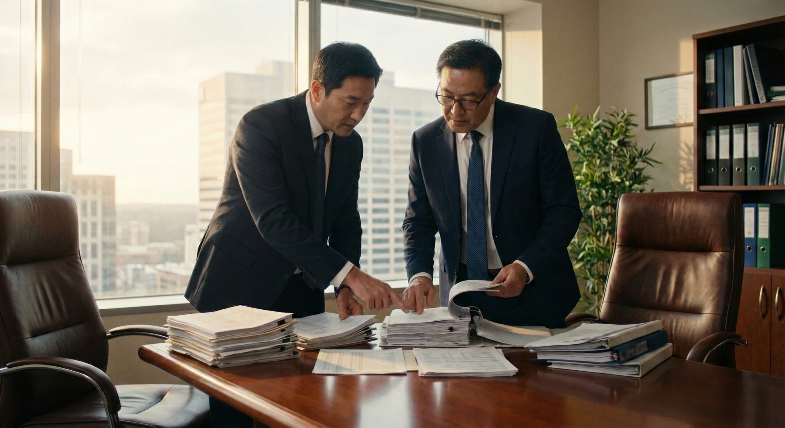 세무조사 관련 전문가와 서류를 검토하는 모습