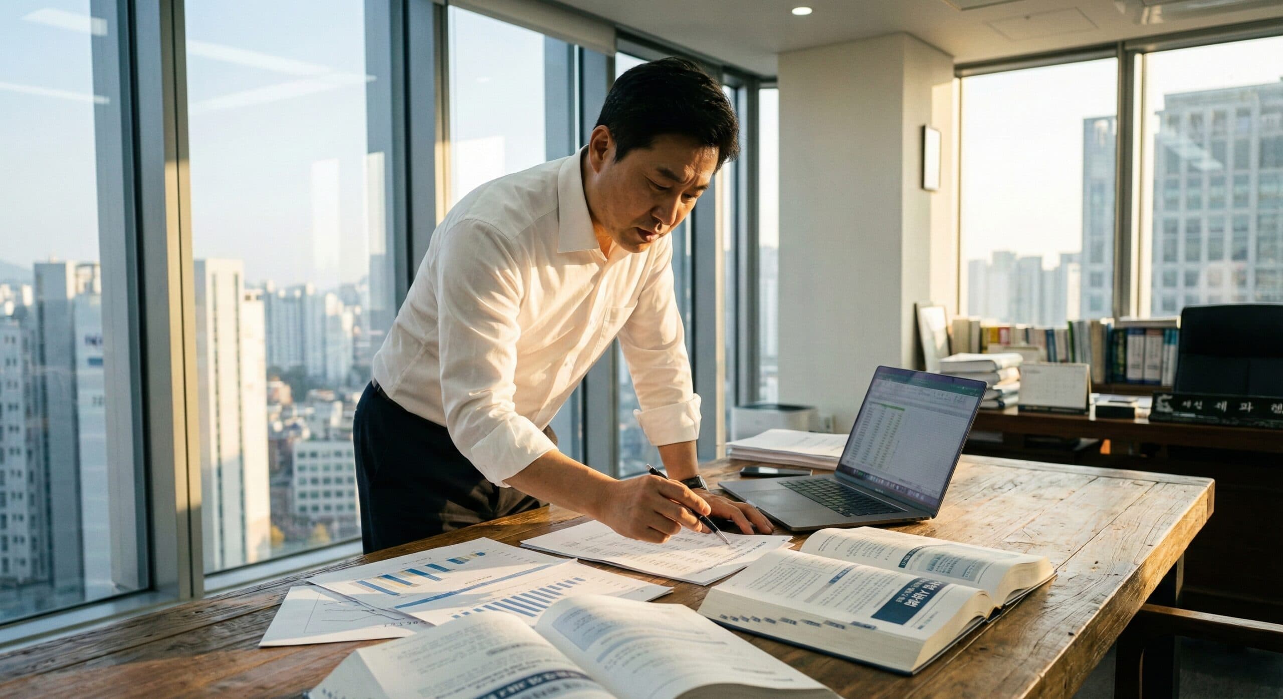 연말정산누락 관련 정밀 분석을 진행 중인 세무 전문가의 모습