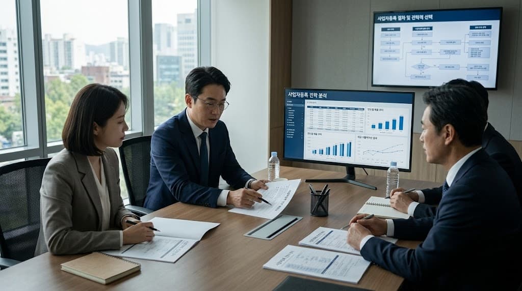 사업자등록 전략을 수립하는 세무 전문가의 회의 모습