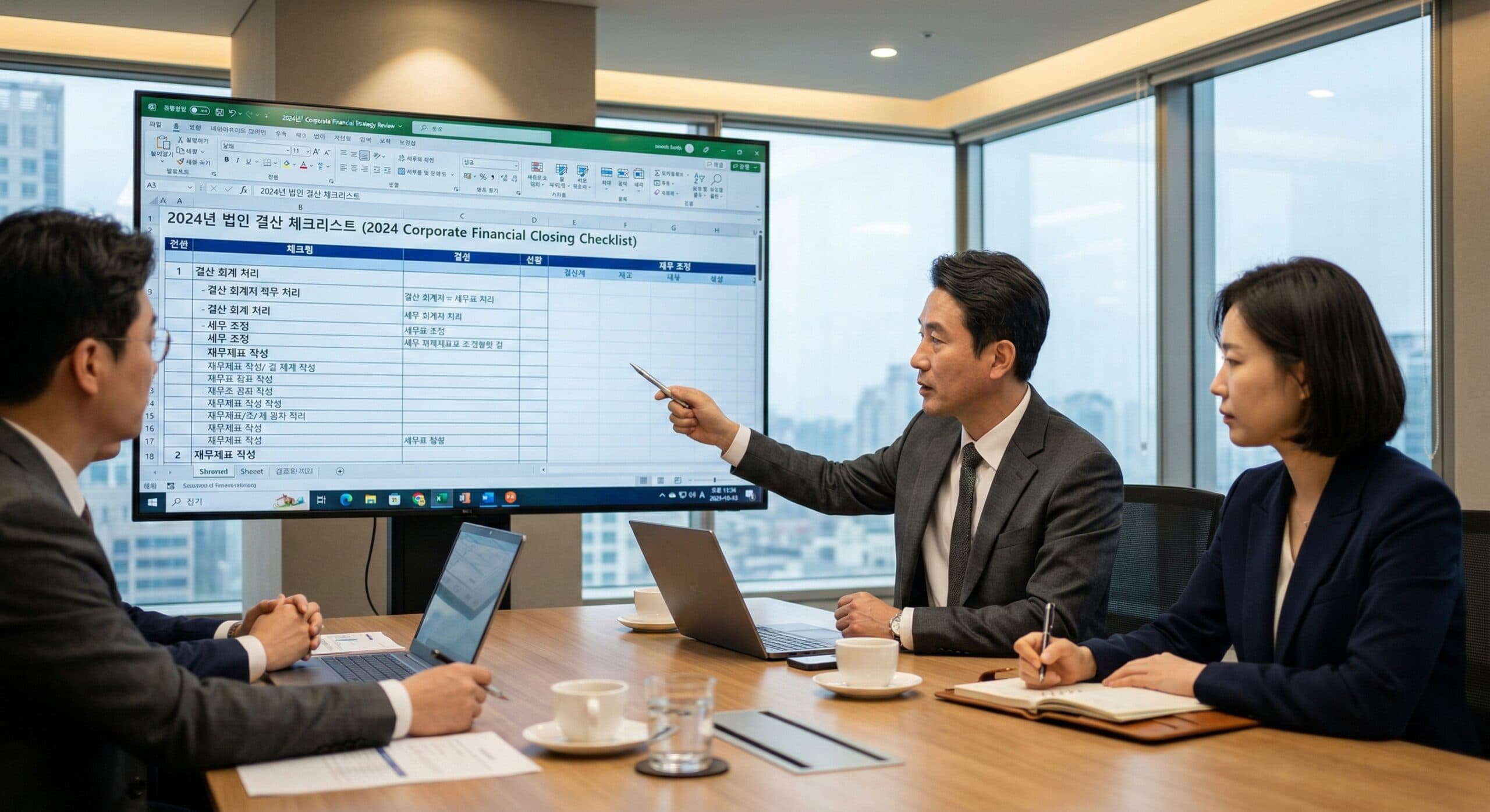 법인 결산 체크리스트 관련 회의하는 모습