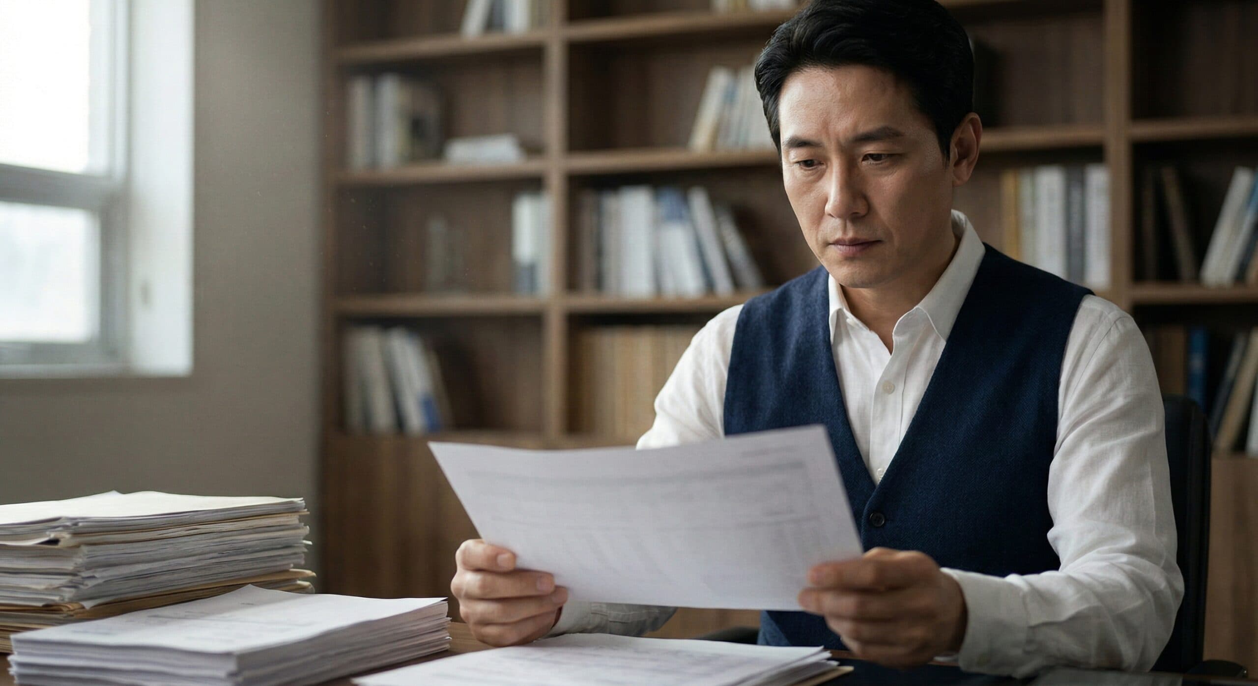 법인세율 관련 위험 요소를 점검하며 서류를 분석하는 전문가의 모습