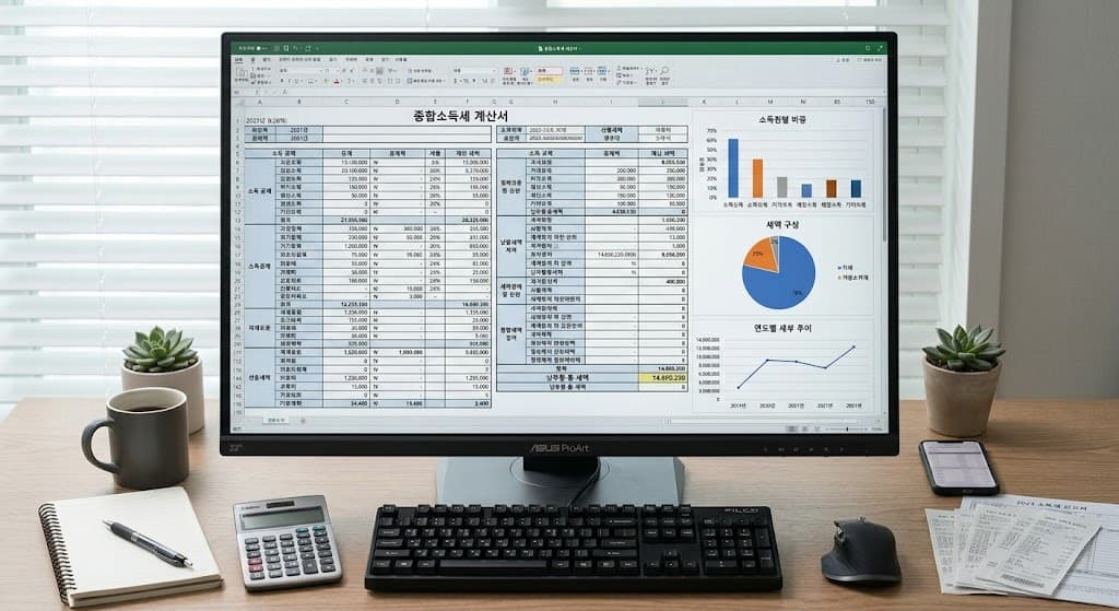 종합소득세 계산을 위한 상세한 데이터 분석 화면