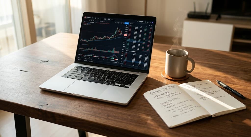 프리랜서 세금 계획을 세우는 전문가의 데스크 환경