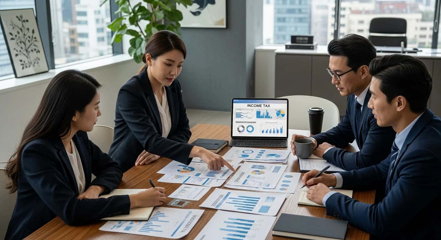 종합소득세 절세 방안을 논의하는 세무팀 회의