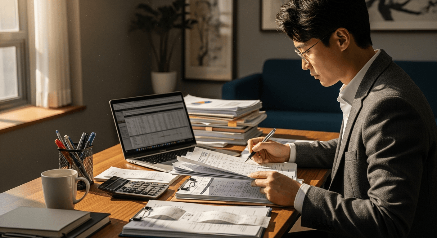 종합소득세 신고 서류를 검토하는 한상민 세무사