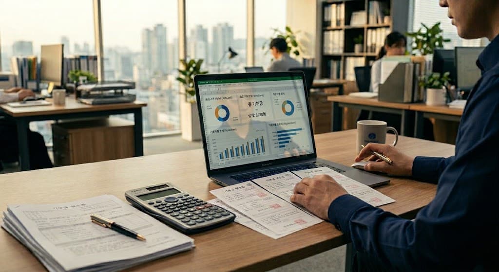 종소세 기부금 영수증을 분석하는 전문적인 사무실 환경