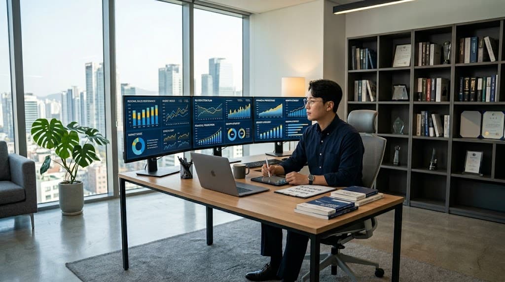 청년세액감면 전략을 수립하는 스마트한 창업자의 집무실 전경