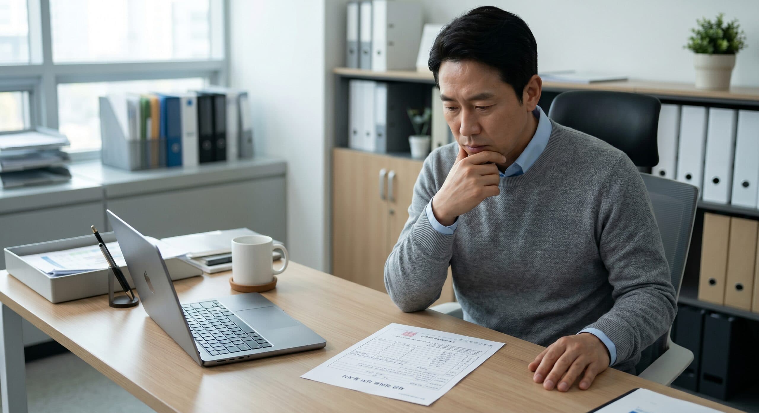 개인사업자 가산세 고지서를 확인하며 고민에 빠진 사업가