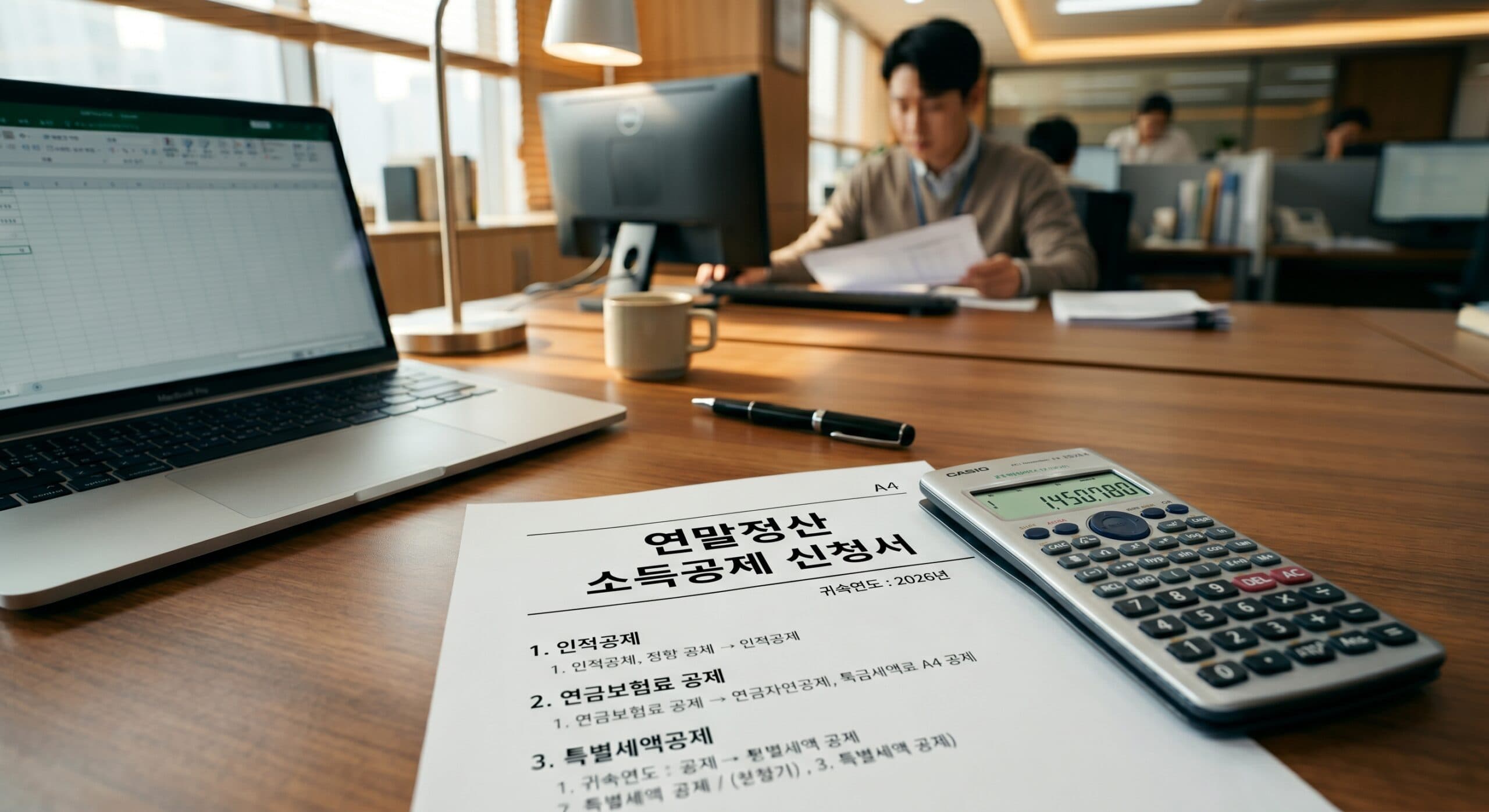 연말정산소득공제 서류를 검토하는 직장인