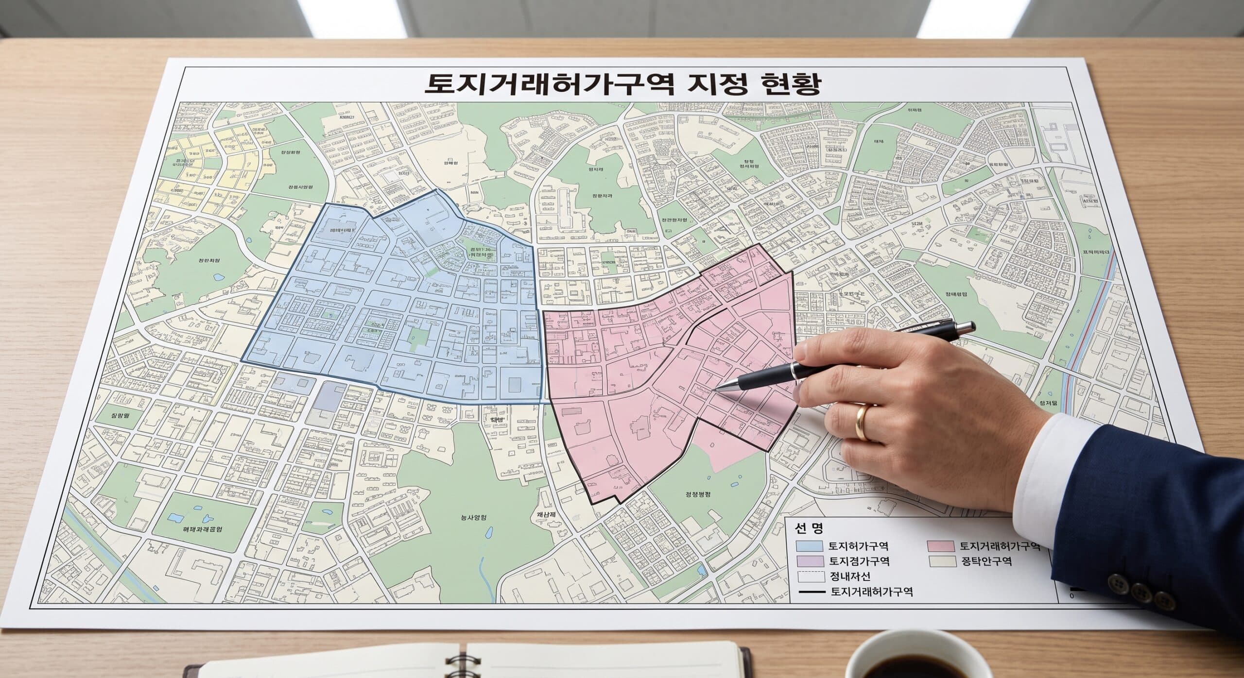 토지거래허가구역 지정 현황을 보여주는 지도 그래픽