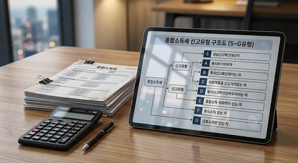 종합소득세 신고유형 구조도와 전문적인 세무 계산기 이미지