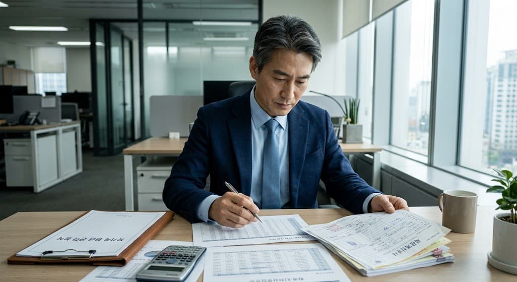 사업자 부가세 환급 서류를 검토하는 세무 전문가
